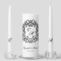 Elegant Monogram Crest Wedding Unity Candle Set