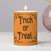 Halloween Pumpkin Orange and Black Trick or Treat Pillar Candle