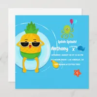 Pineapple Summer Splish Splash Kids Birthday Party Invitation