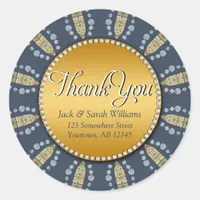 Mediterranean Blue + Gold Thank You round Stickers