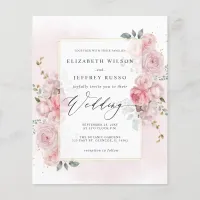 Budget Spring Blush Gold Floral Wedding Invitation