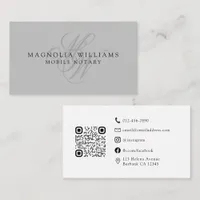 Monogram QR Code Minimalist Public Notary   Business Card