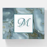 Faux Blue Marble Monogrammed Paperweight