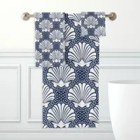 Navy & White Seashell  Bath Towel Set