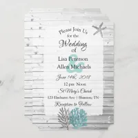 Beachy White Washed Wood  Wedding invitations