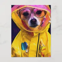 Adorable Dog in a yellow raincoat postcard