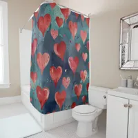 Beautiful Hearts on Black Shower Curtain