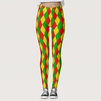 Rasta Flag Colored Harlequin Diamonds Pattern Leggings