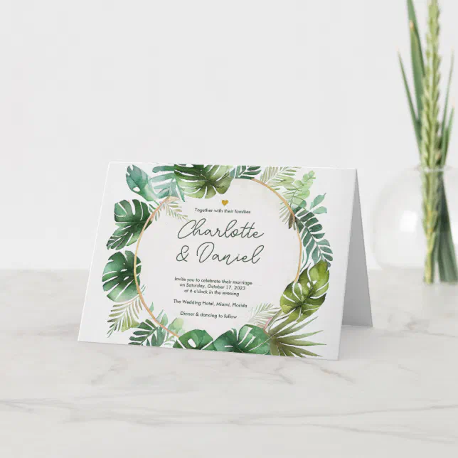 Topical Watercolor Print | Folded | Wedding Invitation