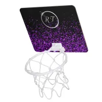 Silver initial monogram with purple glitter | mini basketball hoop