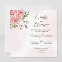 Blush Rose Meadow Floral Watercolor Square Wedding Invitation