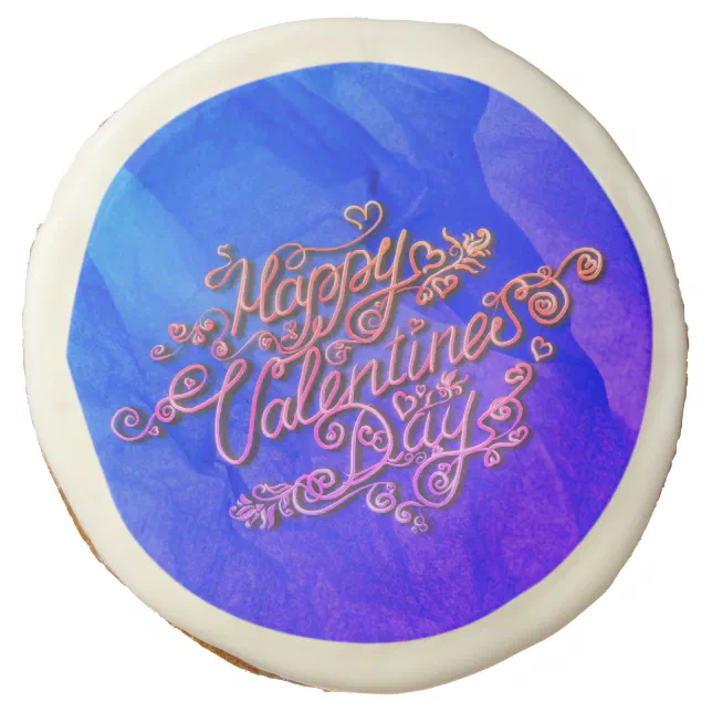 Happy Valentine’s Day blue heart lettering Sugar Cookie