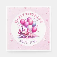 Pink Axolotl Girl's Birthday Party Napkins