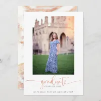 Elegant Rose Gold Marble Script Graduation Photo Announcement