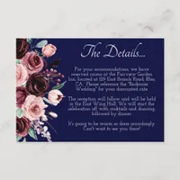Burgundy Floral and Navy Blue Wedding Detail Enclosure Card