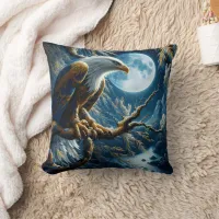 Eagle Perched on Branch Under Moonlit Sky Throw Pillow