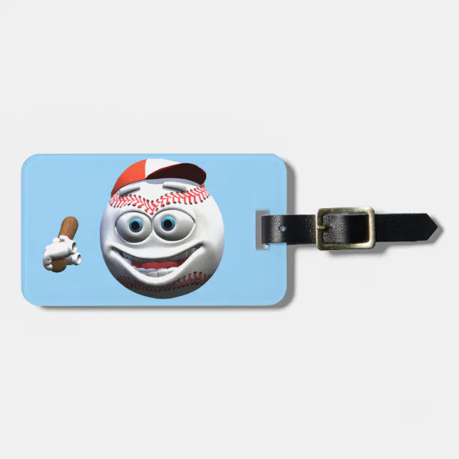 Funny Cartoon Baseball with Bat Luggage Tag