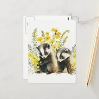 Watercolor Badgers Postcard