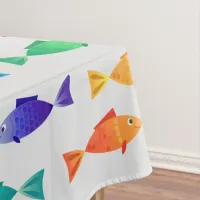 Rainbow fish in ocean cute colorful pattern tablecloth