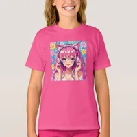 Cute Pink Anime Girl with Headphones   T-Shirt