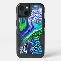 Blue and Lime Green Marble Swirls iPhone 13 Case