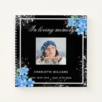 Guest book memorial funeral black floral photo