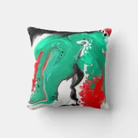 Red, Green, Black and White Marble Fluid Art    Throw Pillow