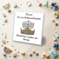 Ornate Gold Menorah Birthday Ceramic Tile
