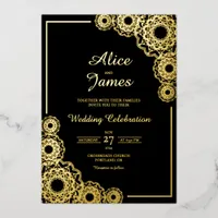 Mandala Classic Black Gold Foil Indian Wedding Invitation