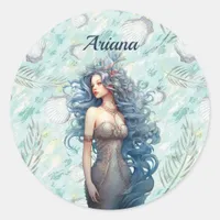 Beautiful Blue-Haired Mermaid  Classic Round Sticker