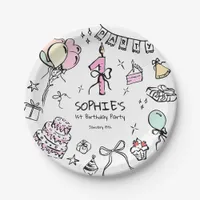 Hand Drawn 1st Birthday Paper Plates