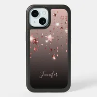 Black rose gold stars name iPhone 15 case