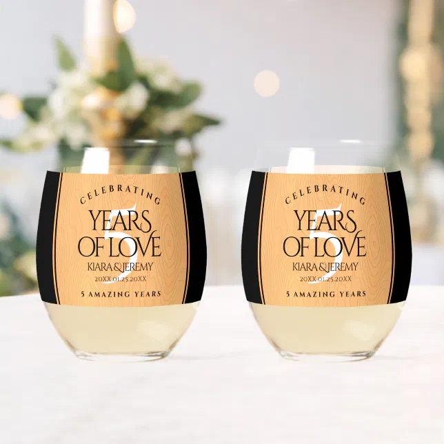 Elegant 5th Wood Wedding Anniversary Celebration Whiskey Glass