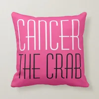 Cancer The Crab Zodiac Typography Hot Pink Throw Pillow