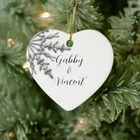 Silver Tone Snowflake Winter Wedding Ceramic Ornament