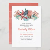 Rustic Watercolor Coral Blue Beach Bridal Shower Invitation