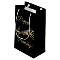 Happy Birthday black gold music notes Small Gift Bag