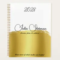 Monogram Gold Black Chic Modern Script Minimalist Planner