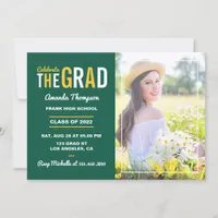 Green and Yellow Gold Graduation Party Photo Invitation