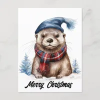 Adorable Christmas Otter Holiday Postcard