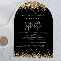 Gold Glitter Borders Black Fiftieth Birthday Party Acrylic Invitations