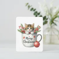 Merry Christmas Cat In A Mug - Christmas Holiday Card