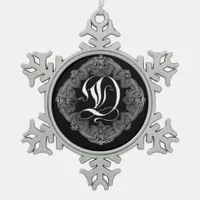 Elegant Goth Initial D Snowflake Ornament