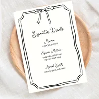 Hand Drawn Bow Coquette Chic Signature Drinks Menu