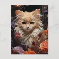 Fluffy Cat in the Flowers Postcard
