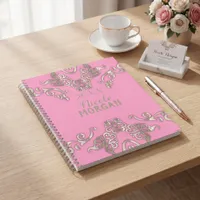 Pink Gold Damask Filigree Elegant Monogram Name Planner