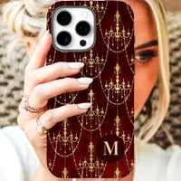 Gold Chandelier Red Monogram iPhone 16 Pro Max Case