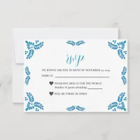 Mexican Talavera Turquoise Minimalist Wedding RSVP Card