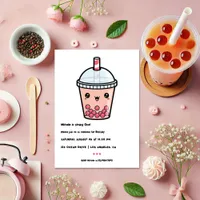 Kawaii Boba Tea First Birthday Party Photo Invitation