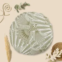 Artistic Green Bird Linework Round Pillow